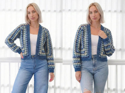 AZURE Hexagon Cardigan Crochet Pattern – Women's Granny Sweater PDF (XS-3XL)