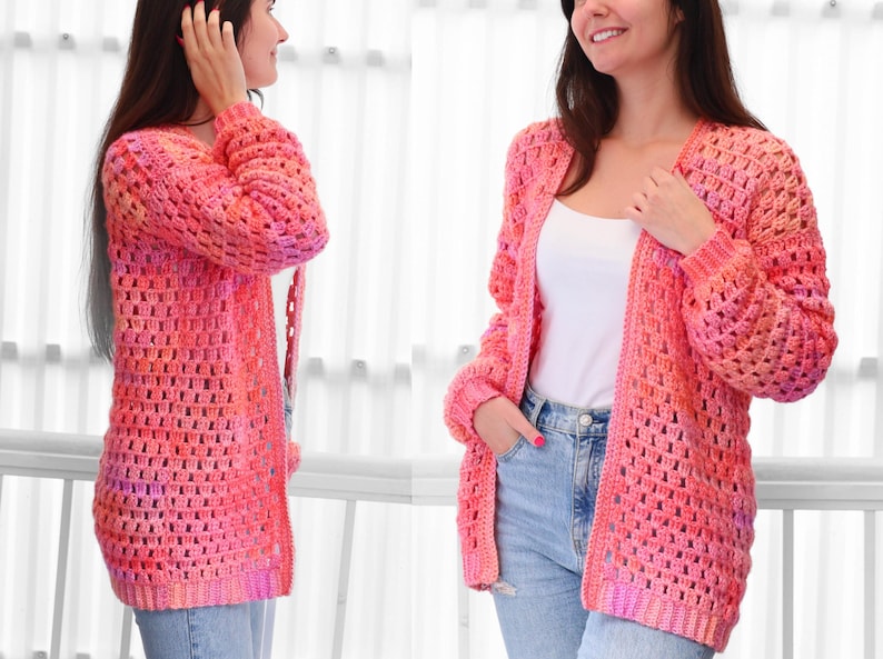 Modèle de crochet - Gilet ELOISE (PDF) - Cadeau crocheté fait main pour femme - Pull 3 panneaux - Pull granny facile - Tailles XS à 3XL