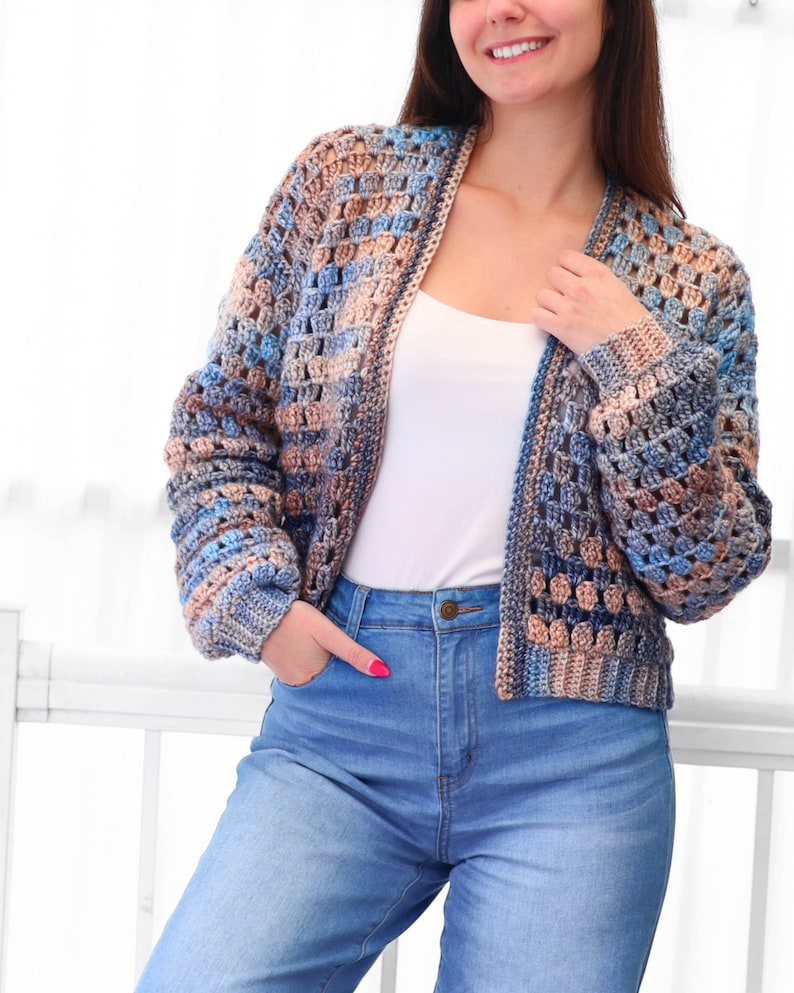 Modèle de crochet - Gilet ELOISE (PDF) - Cadeau crocheté fait main pour femme - Pull 3 panneaux - Pull granny facile - Tailles XS à 3XL
