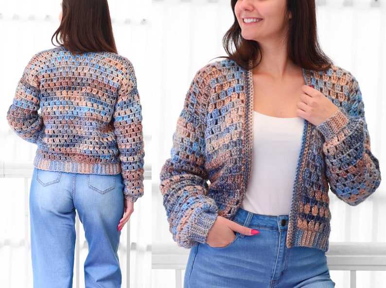 Modèle de crochet - Gilet ELOISE (PDF) - Cadeau crocheté fait main pour femme - Pull 3 panneaux - Pull granny facile - Tailles XS à 3XL