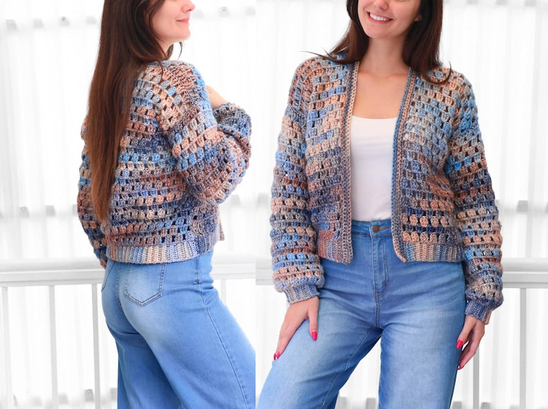 Modèle de crochet - Gilet ELOISE (PDF) - Cadeau crocheté fait main pour femme - Pull 3 panneaux - Pull granny facile - Tailles XS à 3XL